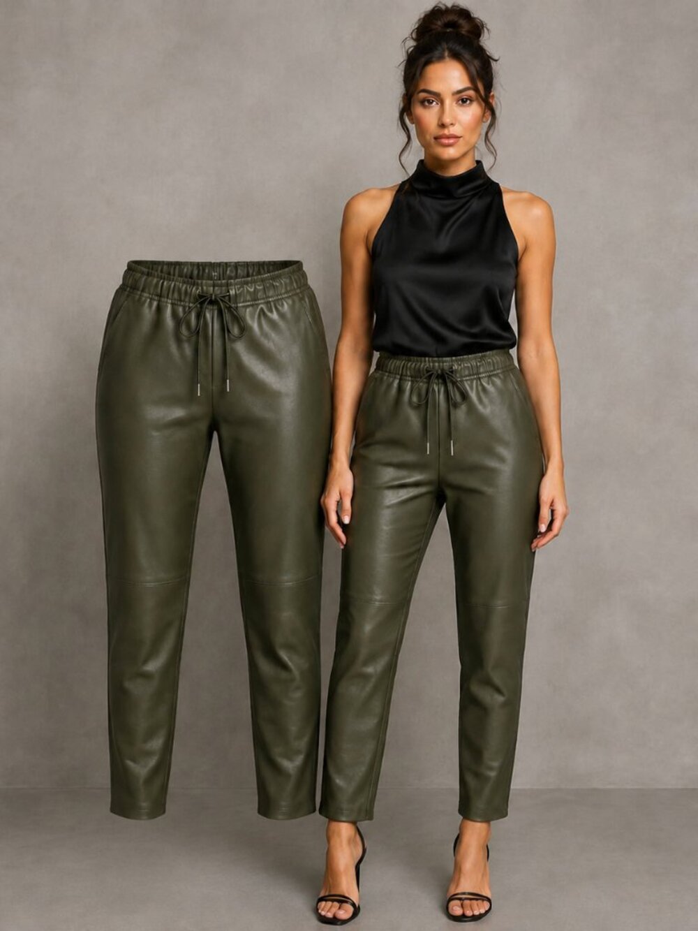 Mango Olive Faux Leather Pants M Moto Minimalist Contemporary Fall Layer Holiday